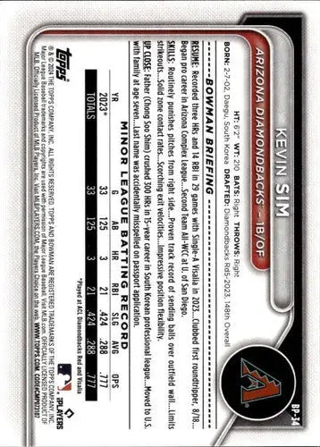 Kevin Sim Bowman Prospects baseball card with original gloss from 2024 Bowman Prospects series