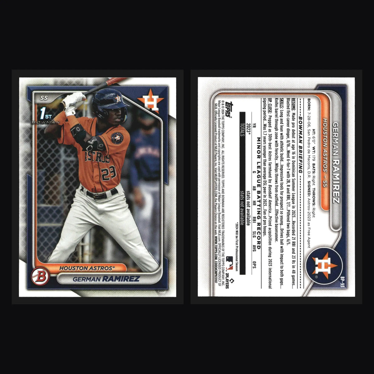 2024 Bowman Prospects German Ramirez #BP-93 1st Bowman Astros - Baseball Card Single