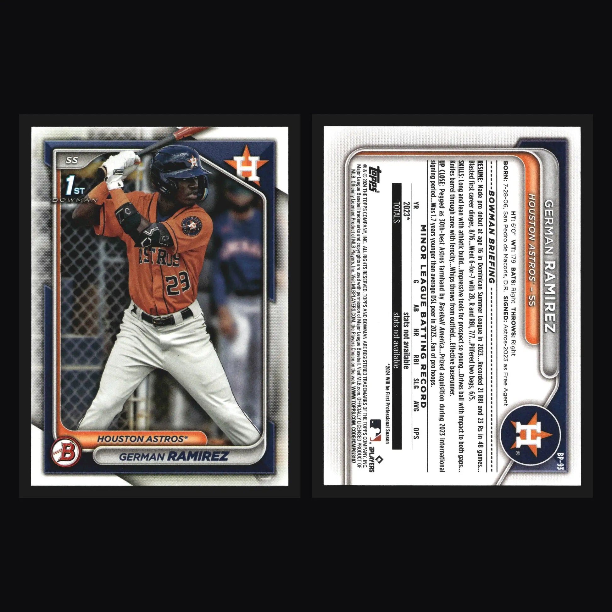 2024 Bowman Prospects German Ramirez #BP-93 1st Bowman Astros - Baseball Card Single