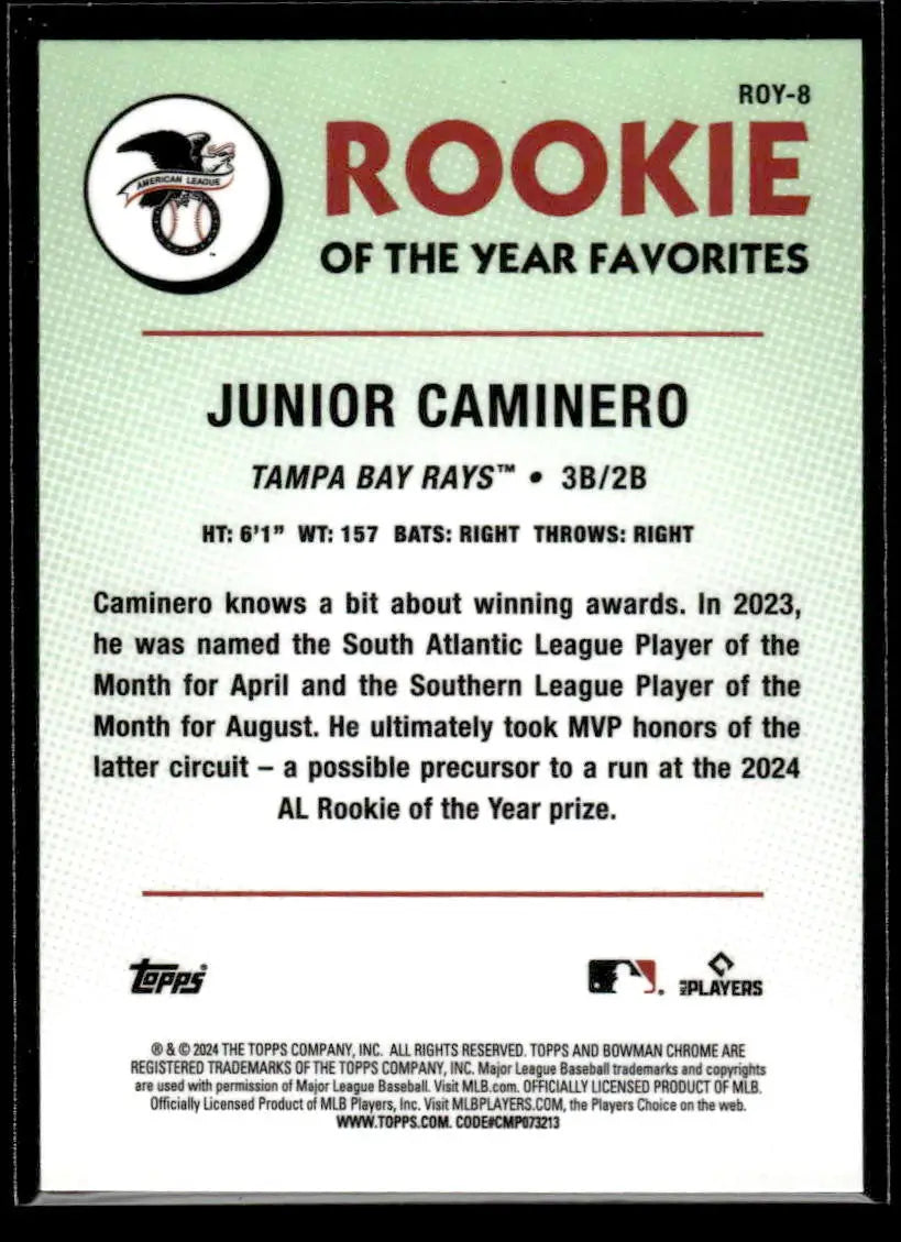 2024 Bowman #ROY-8 Junior Caminero Rookie of the Year Favorites - Baseball Card Single