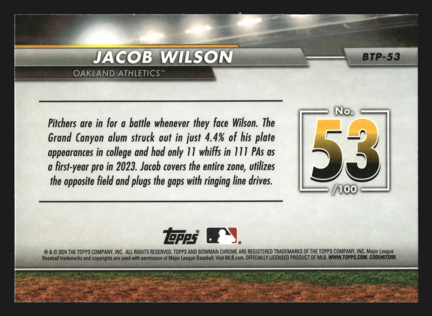2024 Bowman Scouts Top 100 #BTP-53 Jacob Wilson Athletics - Baseball Card Single