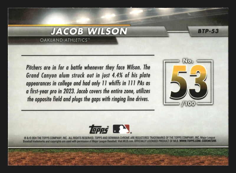 2024 Bowman Scouts Top 100 #BTP-53 Jacob Wilson Athletics - Baseball Card Single