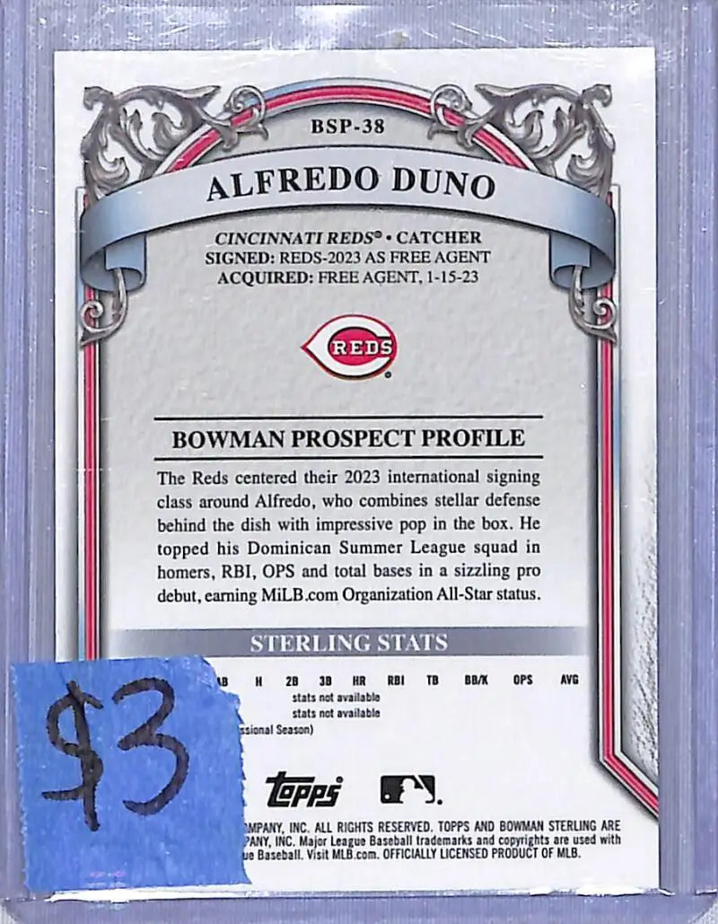 2024 Bowman Sterling #BSP-38 Alfredo Duno NM-MT Cincinnati Reds - Baseball Card Single