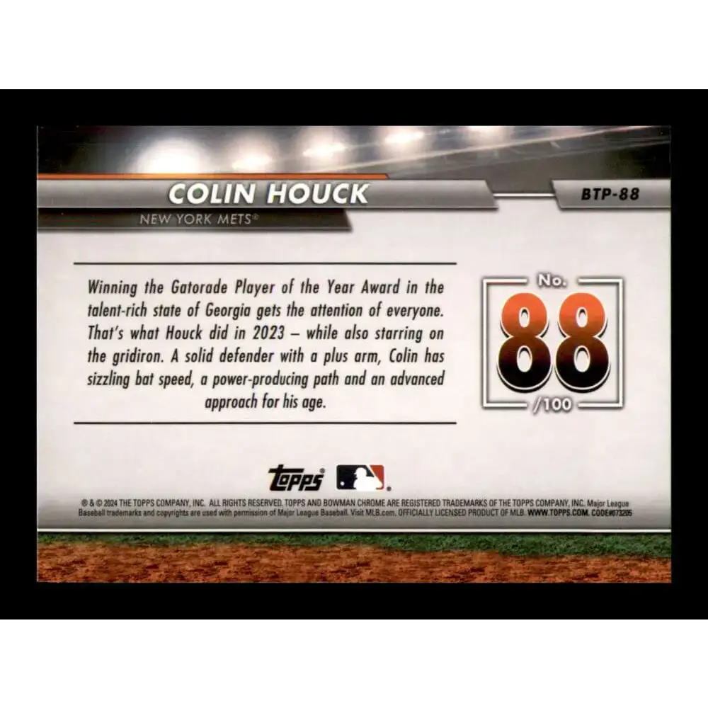 2024 Bowman Top 100 Refractor #BTP-88 Colin Houck NM-MT New York Mets Baseball Card - Baseball Card Single