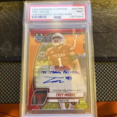 2024 Bowman U Chrome Trey Moore Auto /5 Red Shimmer PSA 9 Pop 2 None Higher - Football Card Single