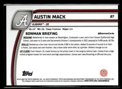 2024 Bowman University Chrome #87 Austin Mack Purple Refractor #/399 - Baseball Card Single
