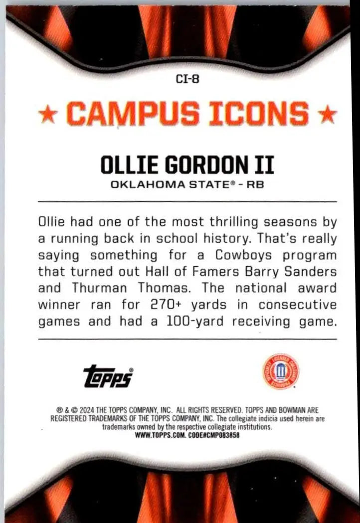 Ollie Gordon II football card from 2024 Bowman University Chrome Campus Icons series
