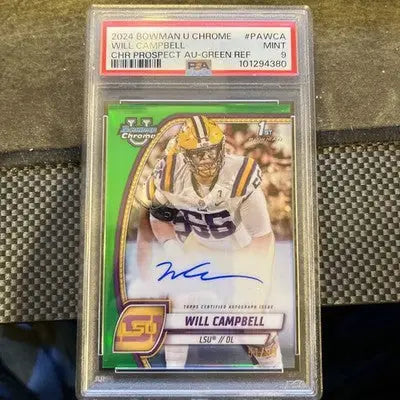2024 Bowman University Chrome Will Campbell Green Auto /99 PSA 9 - Baseball Card Single