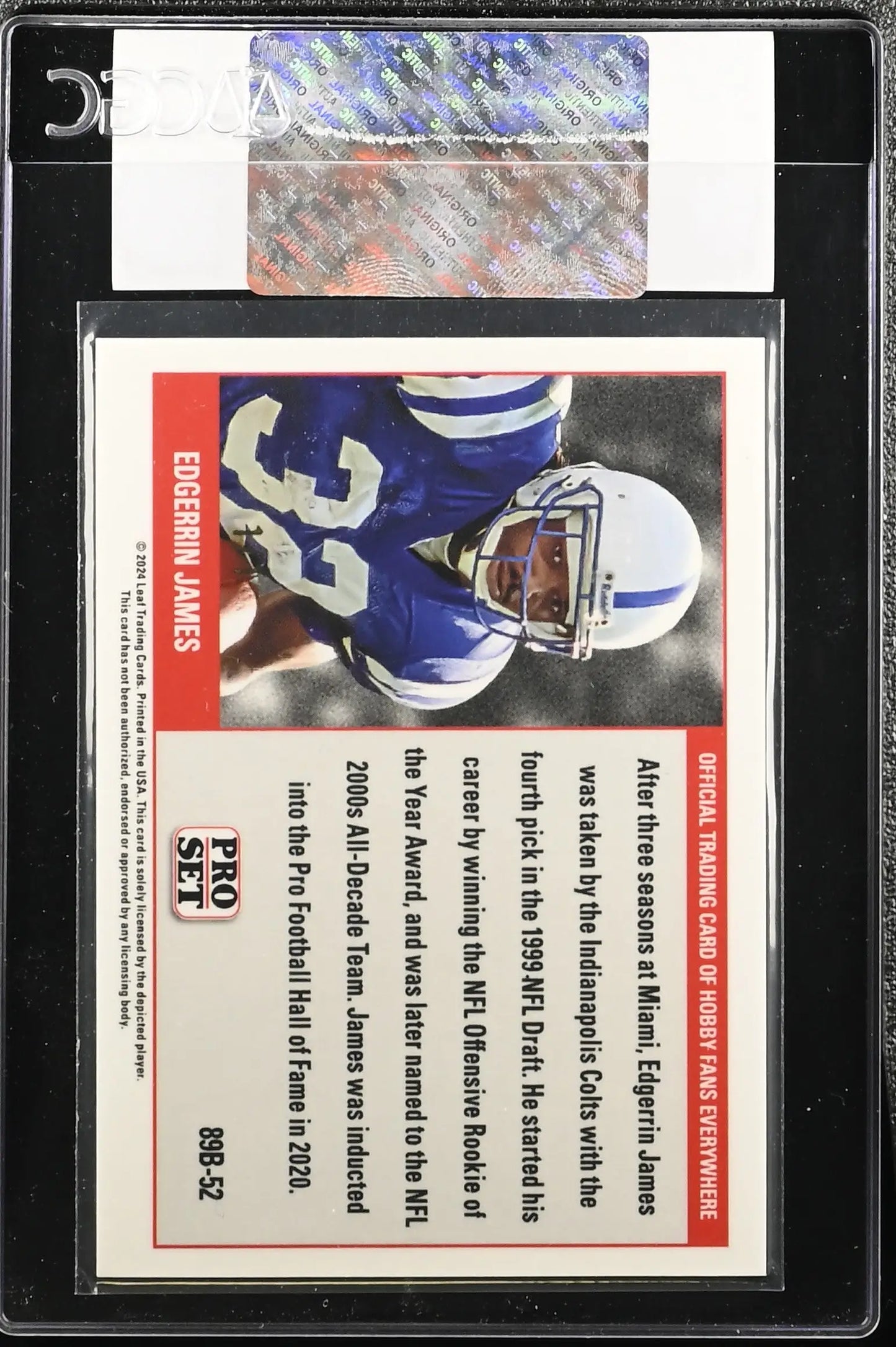 2024 Collective #89B-52 Edgerrin James ’89 Pro Set White Lava 1/1 CGC Authentic - Football Card Single