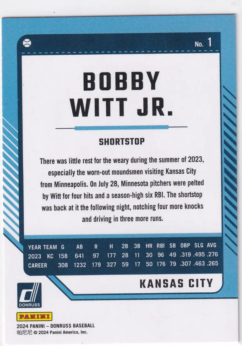2024 DONRUSS #1 BOBBY WITT JR- KANSAS CITY ROYALS - Baseball Card Single