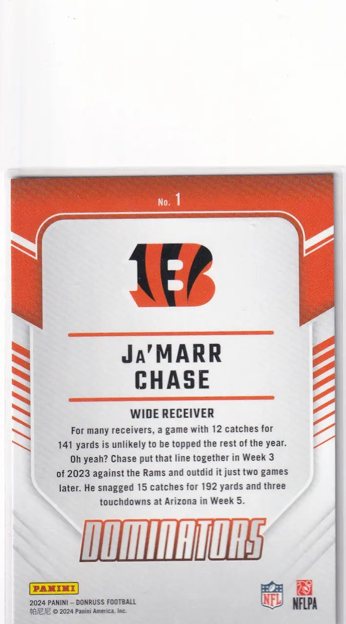2024 DONRUSS #1 JAMARR CHASE DOMINATORS- CINCINNATI BENGALS