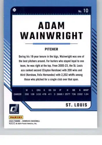2024 Donruss #10 Adam Wainwright NM-MT Cardinals ID:76059 - Baseball Card Single