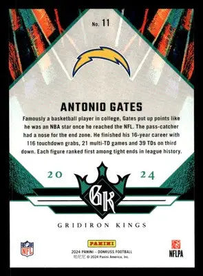 2024 Donruss #11 Antonio Gates All-Time Gridiron Kings - Football Card Single