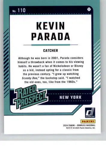 Kevin Parada rookie Mets baseball card with original gloss from 2024 Donruss series