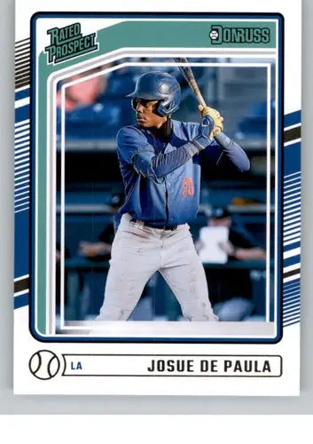 Baseball card featuring Josue De Paula rookie Dodgers rated prospect 2024 Donruss