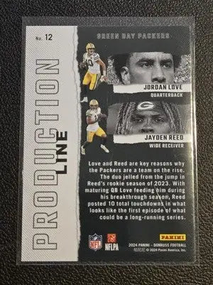2024 Donruss #12 Jordan Love / Jayden Reed Production Line - Football Card Single
