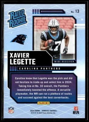 2024 Donruss #13 Xavier Legette Rated Rookies Retro Carolina Panthers - Football Card Single