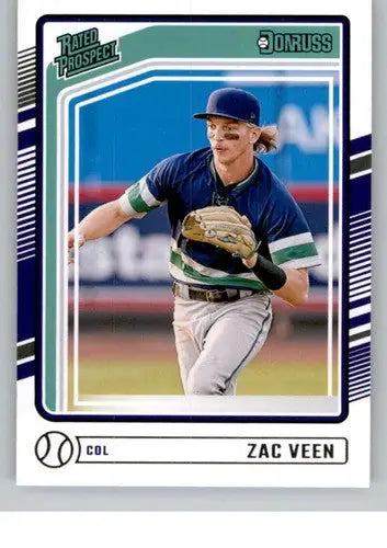 Original gloss Zac Veen rookie Rockies baseball card from 2024 Donruss #132