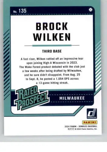 Brock Wilken rookie Brewers baseball card with original gloss from 2024 Donruss series