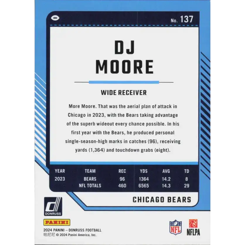 2024 Donruss #137 DJ Moore NM-MT Chicago Bears Football Card - Football Card Single