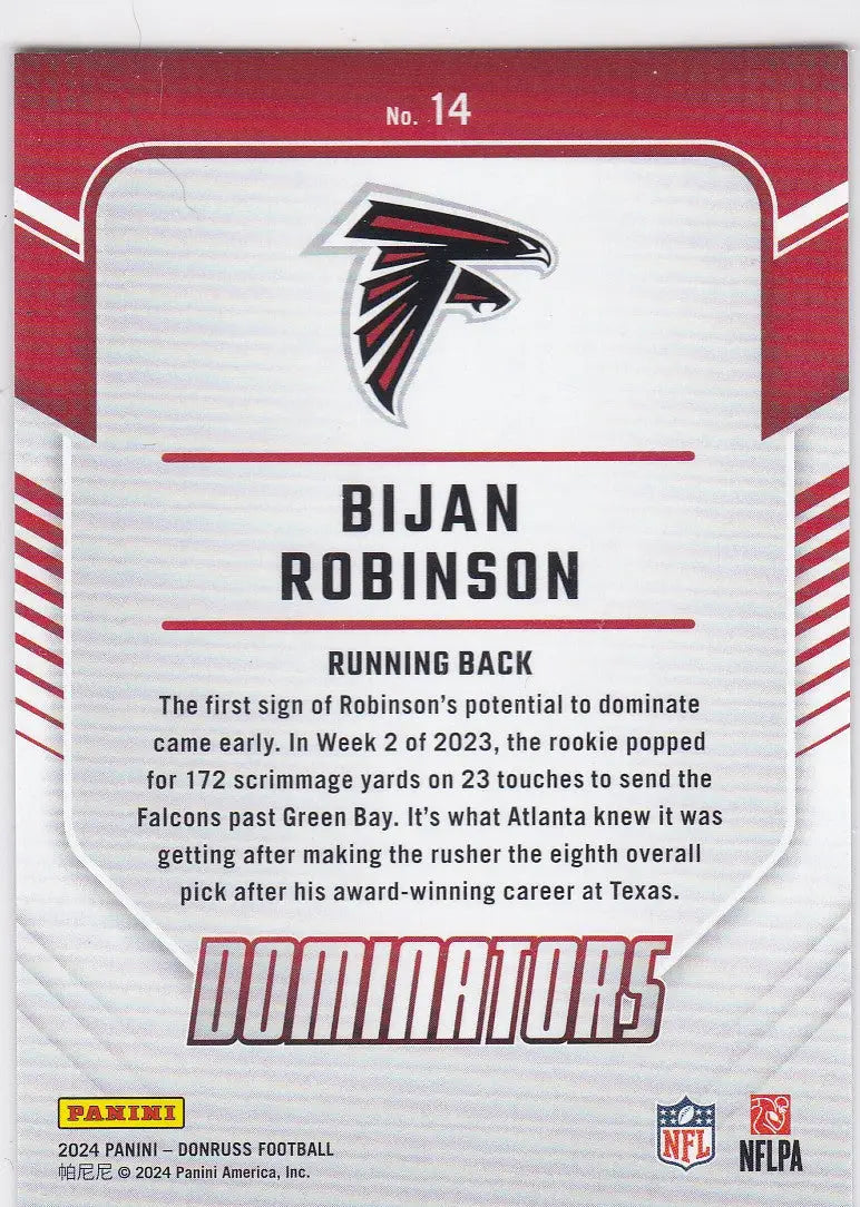 2024 DONRUSS #14 BIJAN ROBINSON DOMINATORS- ATLANTA FALCONS