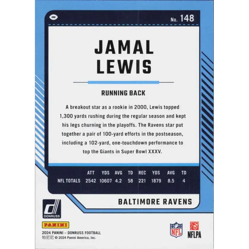 2024 Donruss #148 Jamal Lewis NM-MT Baltimore Ravens Football Card - Football Card Single
