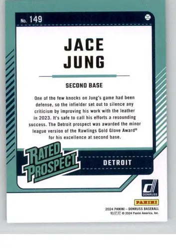 Jace Jung baseball card rated prospect from 2024 Donruss with original gloss Tigers