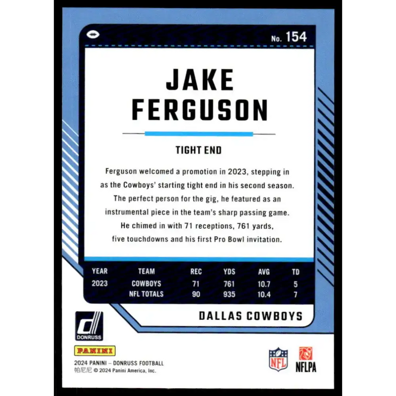 2024 Donruss #154 Jake Ferguson NM-MT Dallas Cowboys Football Card
