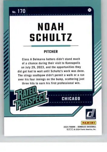 2024 Donruss #170 Noah Schultz NM-MT RC Rookie White Sox Rated Prospect ID:74550 - Baseball Card Single