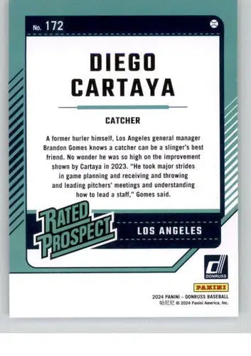 Diego Cartaya rookie Dodgers baseball card with original gloss from 2024 Donruss