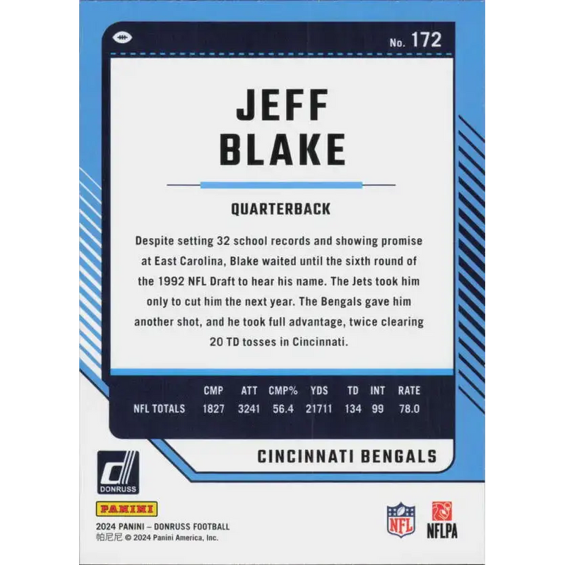 2024 Donruss #172 Jeff Blake NM-MT Cincinnati Bengals Football Card - Football Card Single