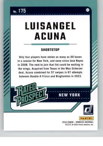 2024 Donruss #175 Luisangel Acuna NM-MT RC Rookie Mets Rated Prospect ID:74555 - Baseball Card Single