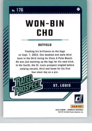 2024 Donruss #176 Won-Bin Cho NM-MT RC Rookie Cardinals Rated Prospect ID:74556 - Baseball Card Single