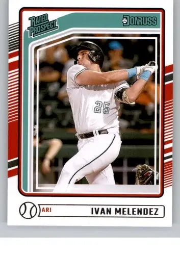 Original gloss baseball trading card featuring Ivan Melendez rookie Diamondbacks 2024 Donruss