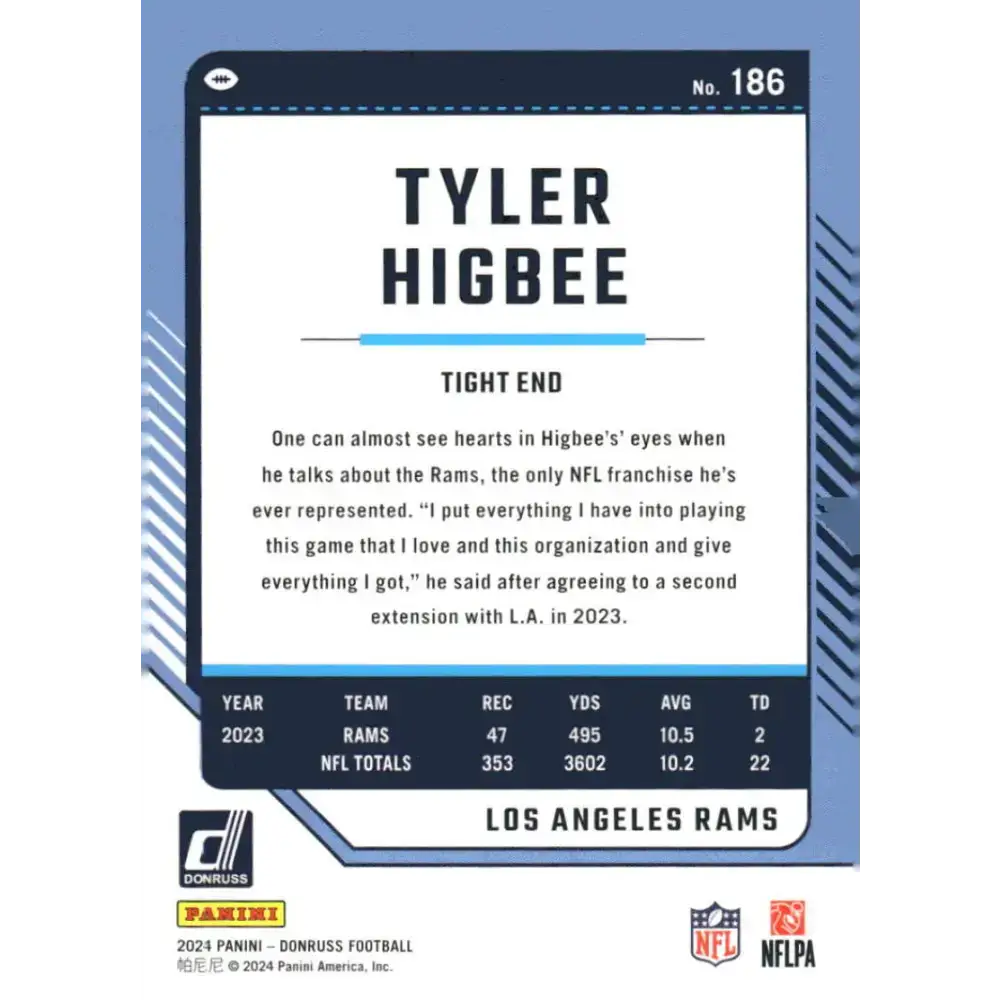2024 Donruss #186 Tyler Higbee NM-MT Los Angeles Rams Football Card - Football Card Single