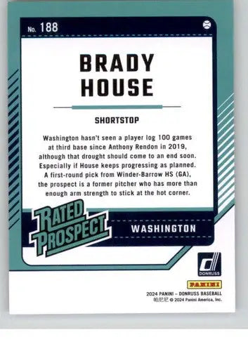 Baseball trading card for Brady House rookie Nationals from 2024 Donruss series