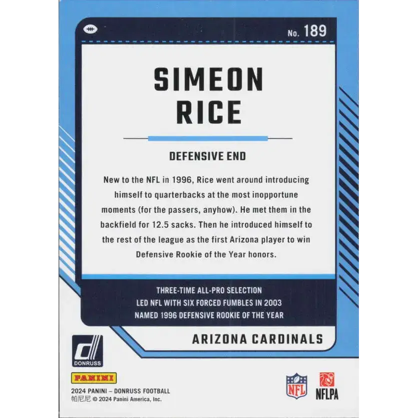 2024 Donruss #189 Simeon Rice NM-MT Arizona Cardinals Football Card - Football Card Single