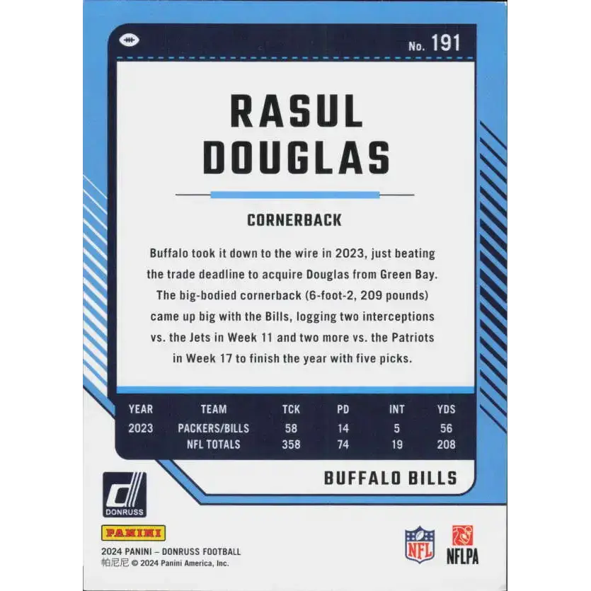 2024 Donruss #191 Rasul Douglas NM-MT Buffalo Bills Football Card - Football Card Single
