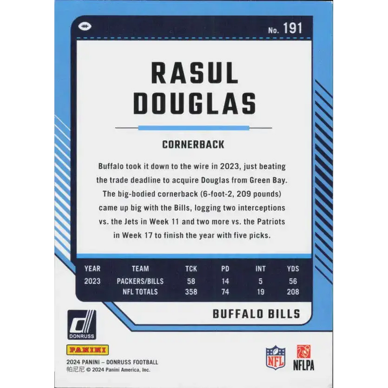 2024 Donruss #191 Rasul Douglas NM-MT Buffalo Bills Football Card - Football Card Single