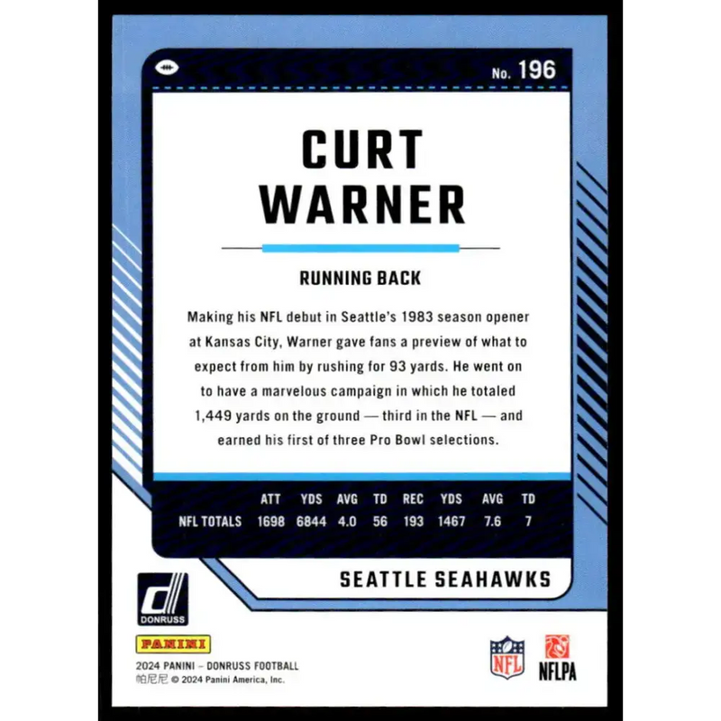 2024 Donruss #196 Curt Warner NM-MT Seattle Seahawks Football Card - Football Card Single