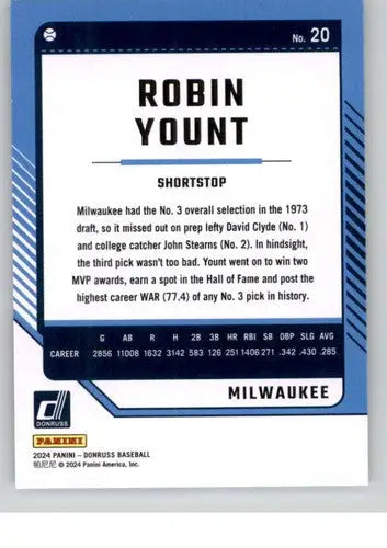Original gloss Robin Yount baseball card 2024 Donruss NM-MT Brewers ID 74051