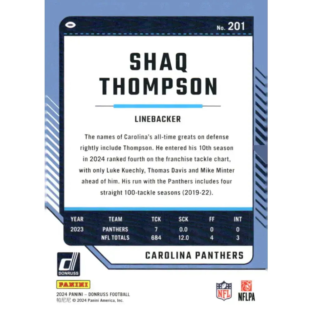 2024 Donruss #201 Shaq Thompson NM-MT Carolina Panthers Football Card - Football Card Single