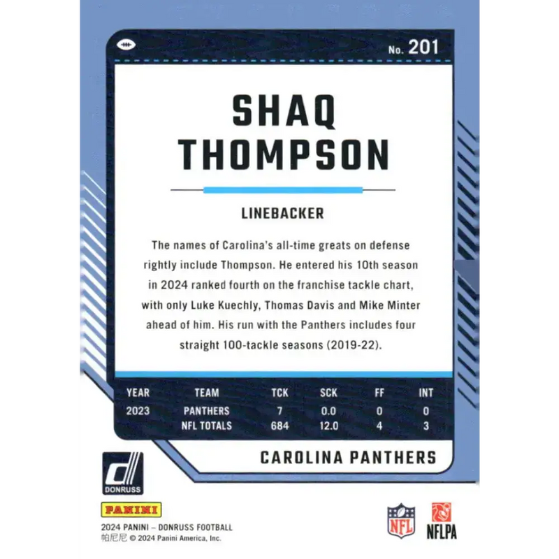 2024 Donruss #201 Shaq Thompson NM-MT Carolina Panthers Football Card - Football Card Single
