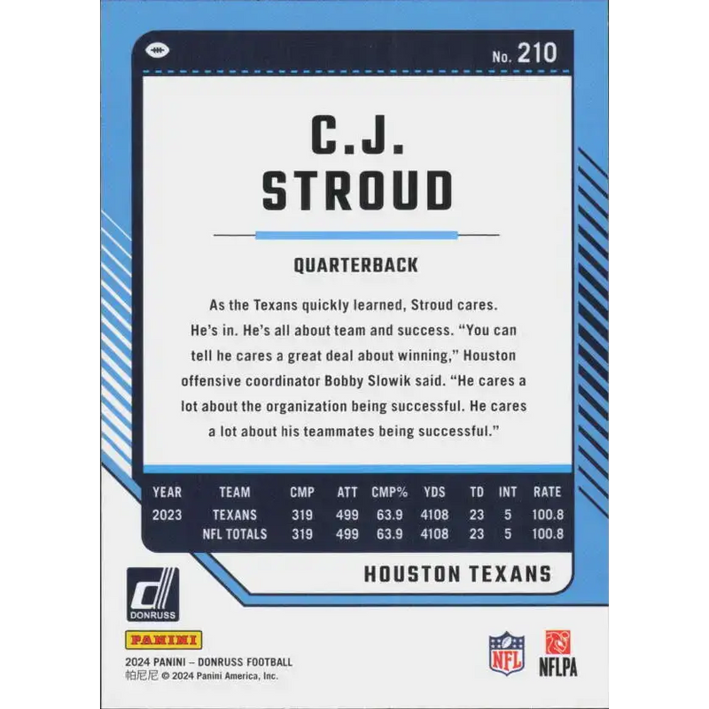 2024 Donruss #210 C.J. Stroud NM-MT Houston Texans Football Card - Football Card Single