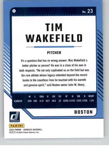 Tim Wakefield baseball card with original gloss from 2024 Donruss Red Sox product