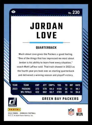 2024 Donruss #230 Jordan Love Press Proof Green - Football Card Single