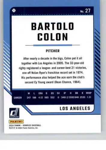 Bartolo Colon baseball card with original gloss from 2024 Donruss NM-MT Angels