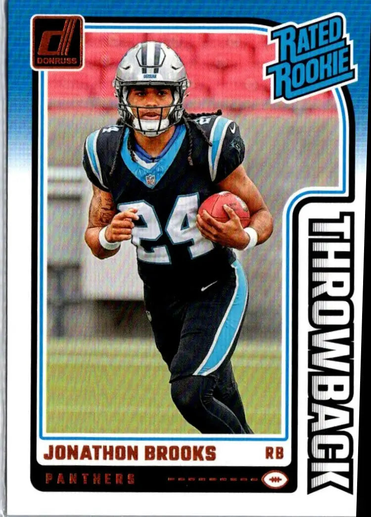Football trading card of Jonathon Brooks from 2024 Donruss Brooks Rated Rookies Throwback