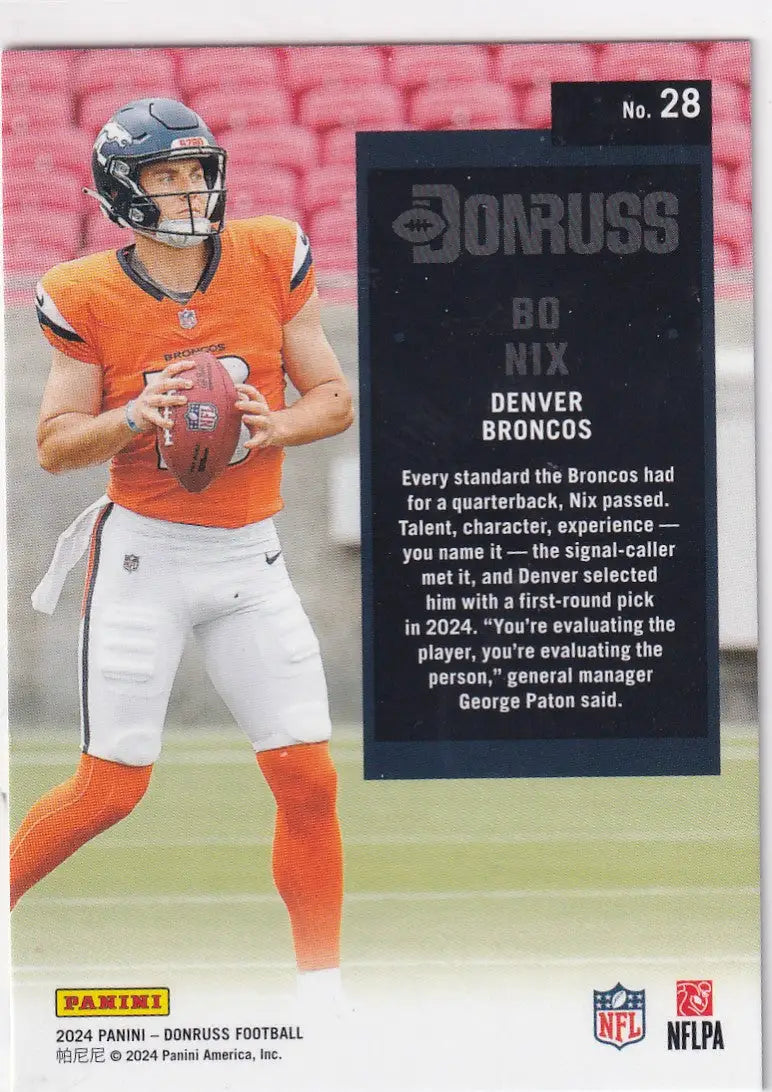 2024 DONRUSS #28 BO NIX- DENVER BRONCOS