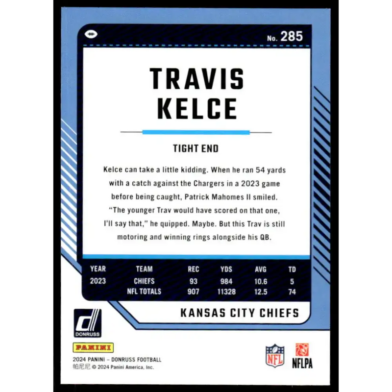 2024 Donruss #285 Travis Kelce NM-MT Kansas City Chiefs Football Card - Football Card Single